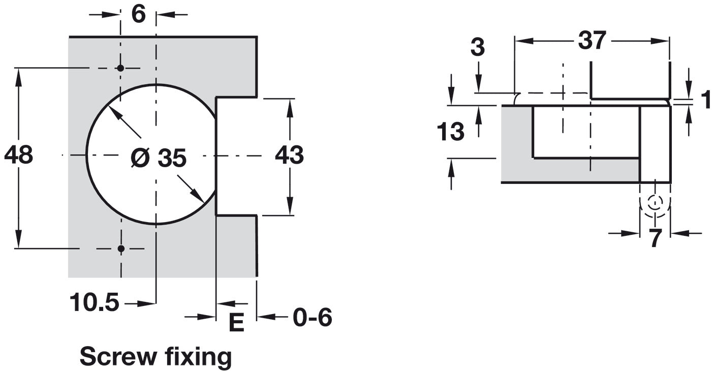 Concealed Cup Hinge with Exposed Axle, 270° Nexis, with Ø 35 mm Cup, Full Overlay, Slide on Arm, with Catch, Grass