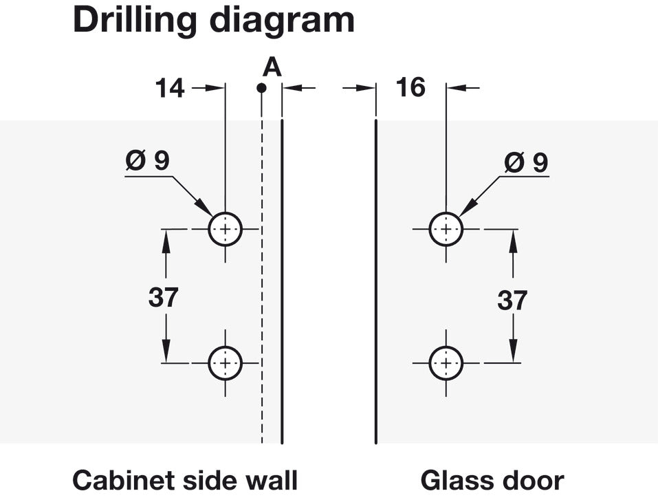 Glass Door Hinge, Aximat®, 270° Opening Angle, Glass to Glass, Inset