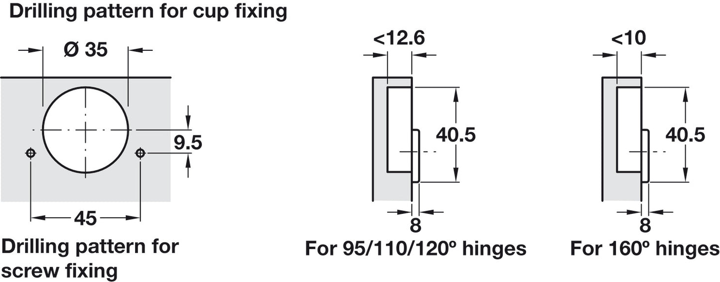 Concealed Hinge, Grass TIOMOS, 94º Opening Angle, Inset Mounting