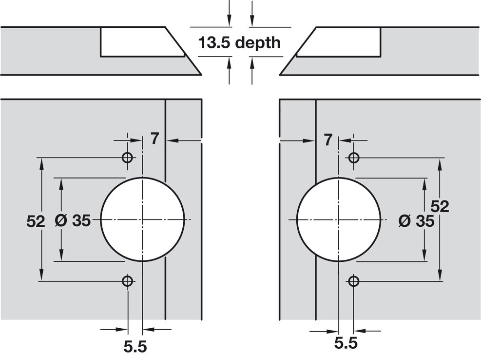 Miter Flap Hinge, 90° Opening Angle