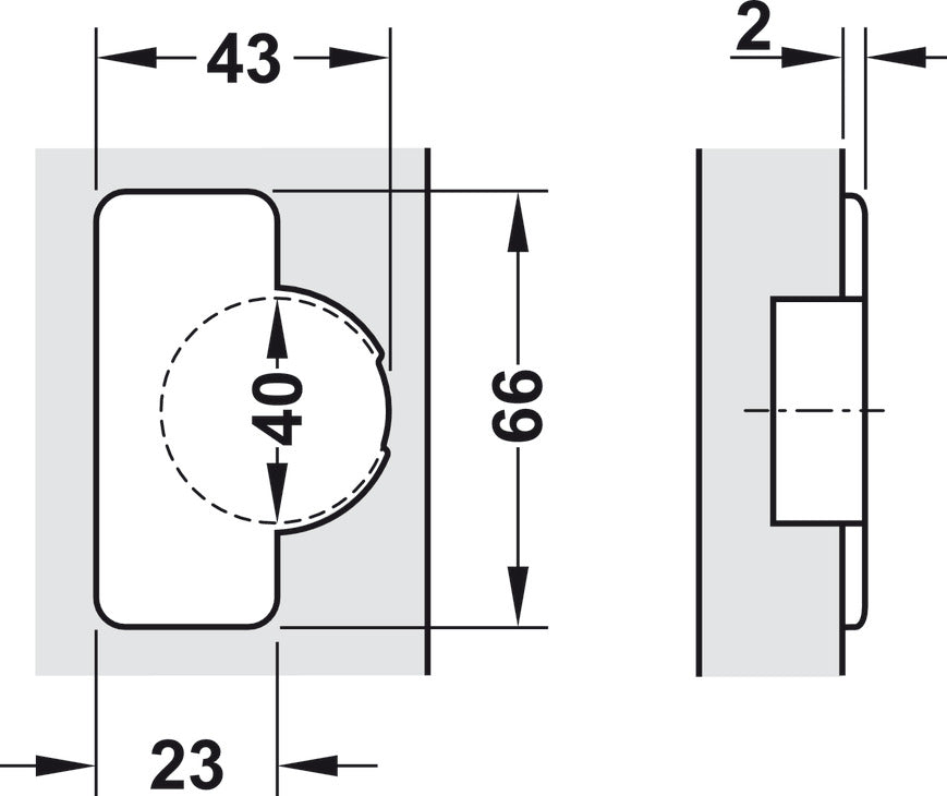 Concealed Thick Door Hinge, Salice, 94° Opening Angle, Inset Mounting