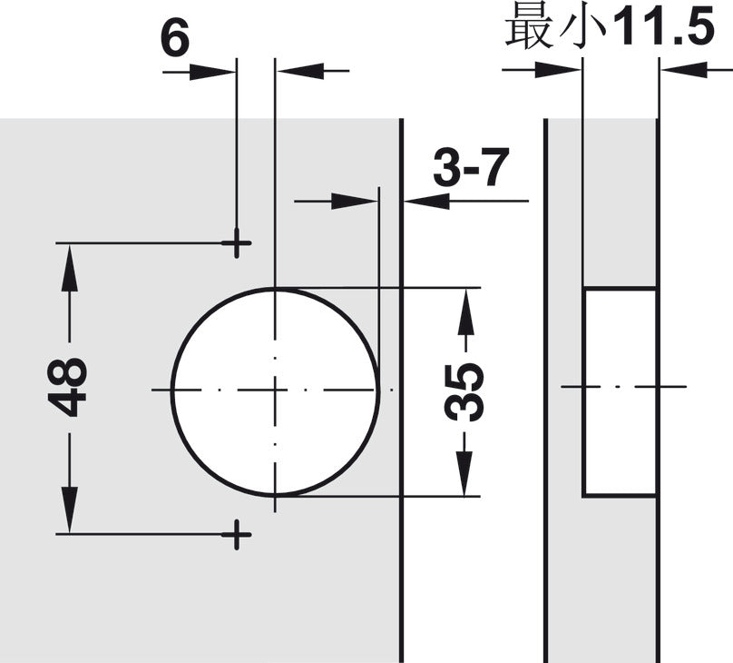 Concealed Cup Hinge, HÃ¤fele Metalla A 110°, inset mounting