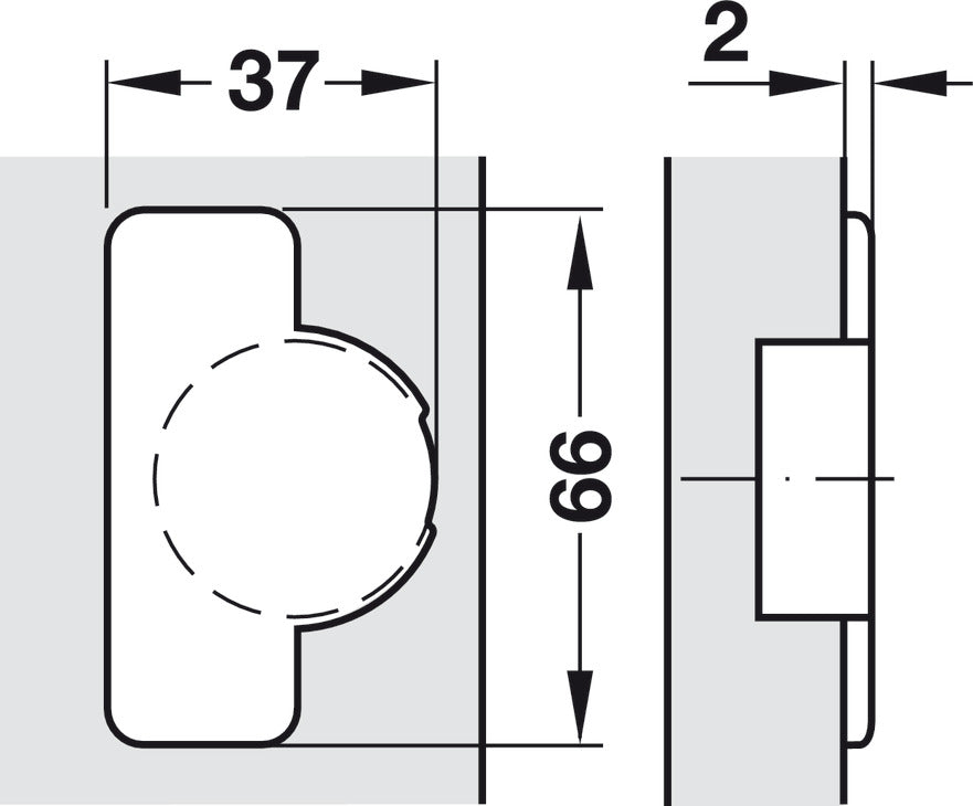 Concealed Hinge, Salice PUSH, 165° Opening Angle, Self-Opening, Half Overlay