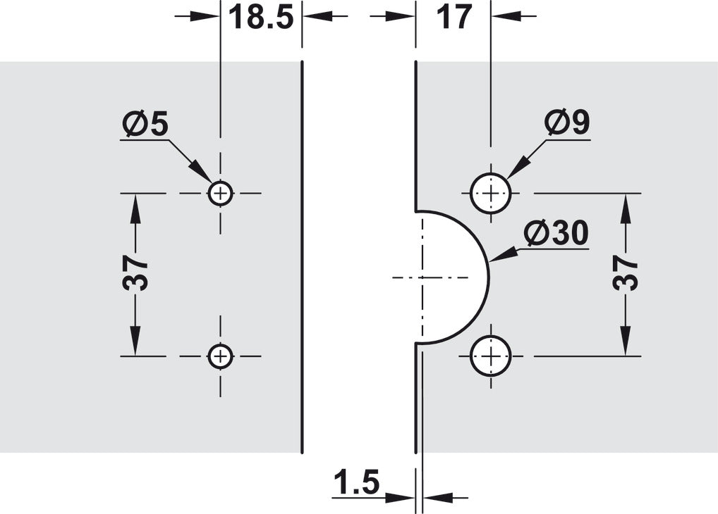 Glass Door Hinge, Aximat®, 230° Opening Angle, Glass to Wood,  3 mm Overlay