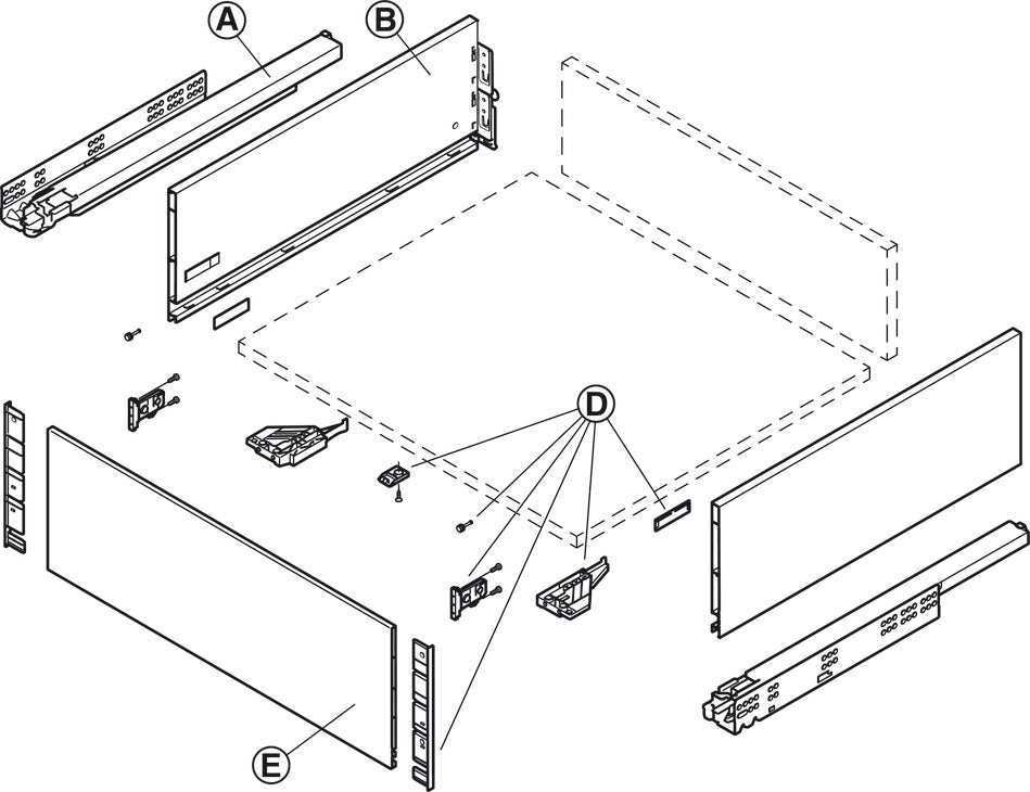 Front Panel Kits for Grass Vionaro, for Side Height: (7 1/4") 185 mm