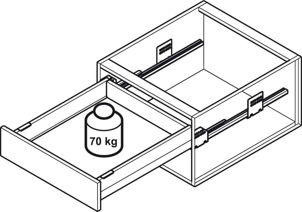 Side Profiles, HÃ¤fele Matrix Box P70, drawer side height (3 5/8") 92 mm, load bearing capacity (154 lbs) 70 kg