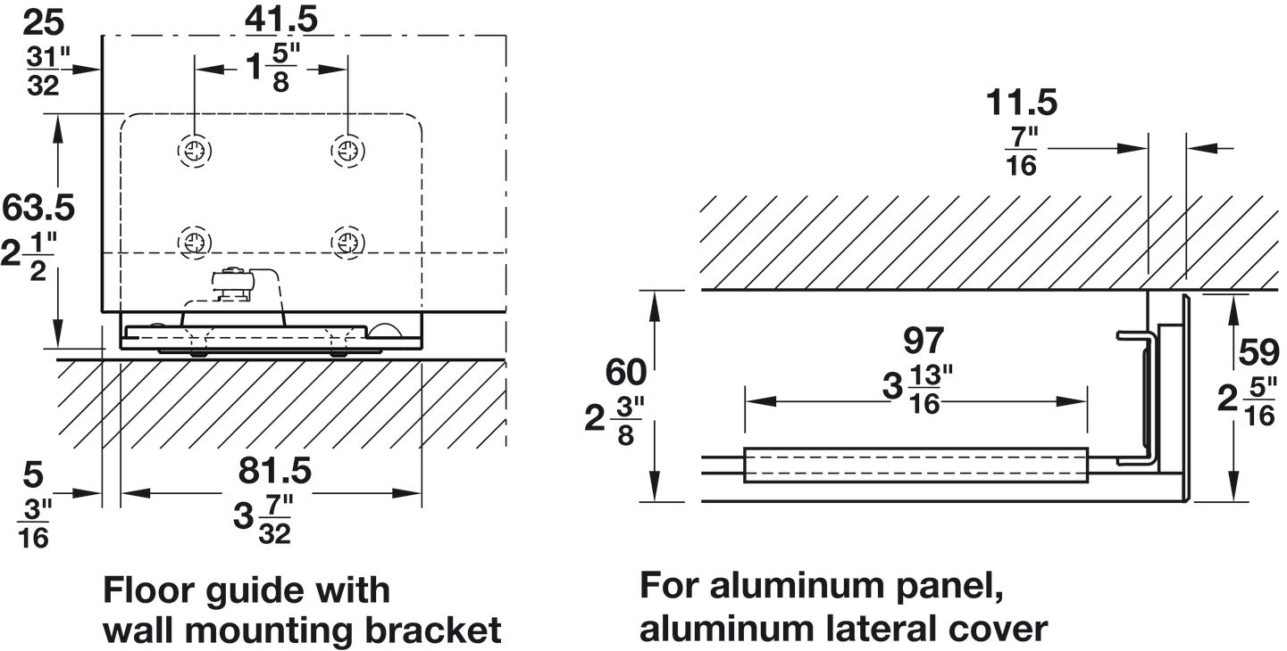 Bottom guide, With wall mounting bracket