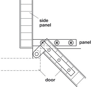 Corner Pivot Hinged, Cranked, 180° Opening Angle