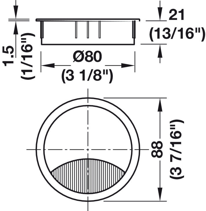 Metal Cable Grommet, Two-piece, Round
