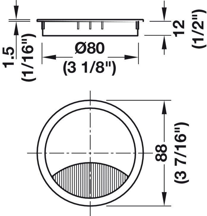 Metal Cable Grommet, Two-piece, Round