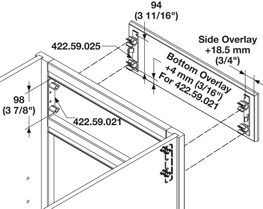 False Front Connector, Bottom overlay: + 4 mm