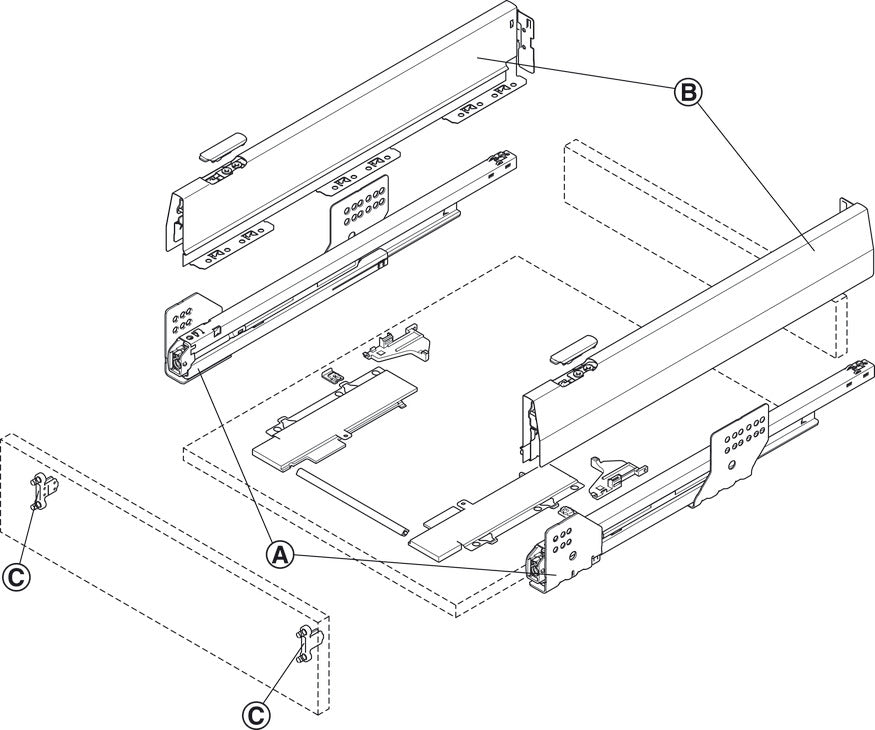 Side Profiles, HÃ¤fele Matrix Box P70, drawer side height (3 5/8") 92 mm, load bearing capacity (154 lbs) 70 kg