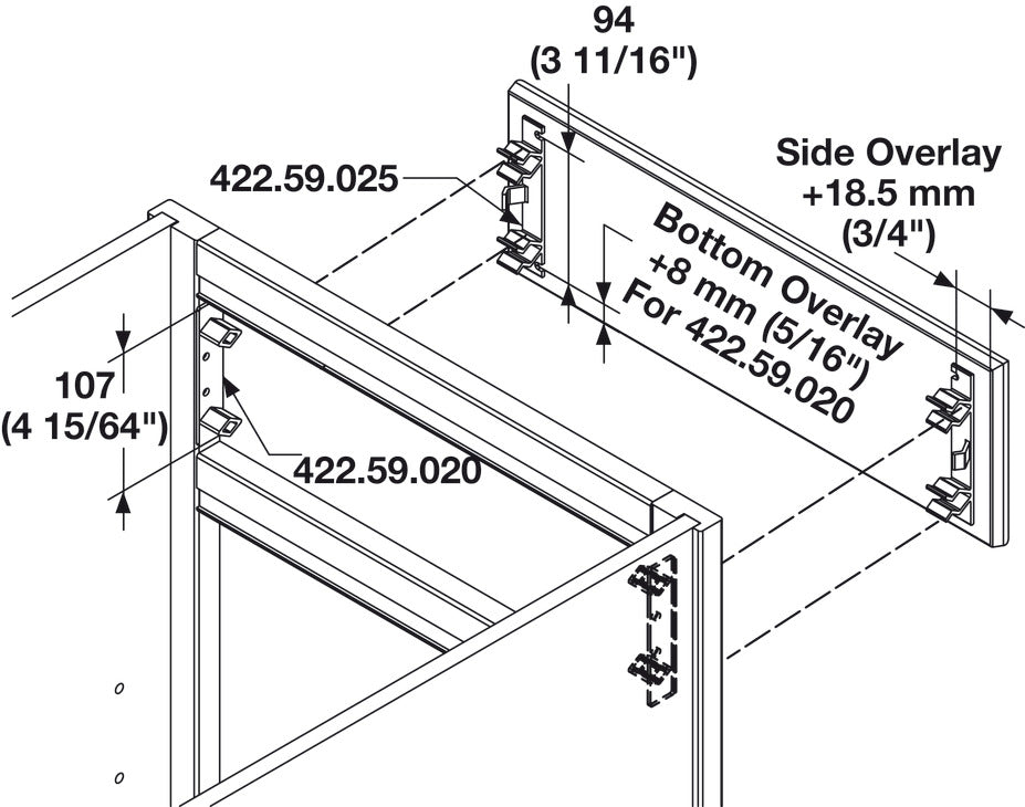 False Front Connector, Bottom overlay: + 8 mm