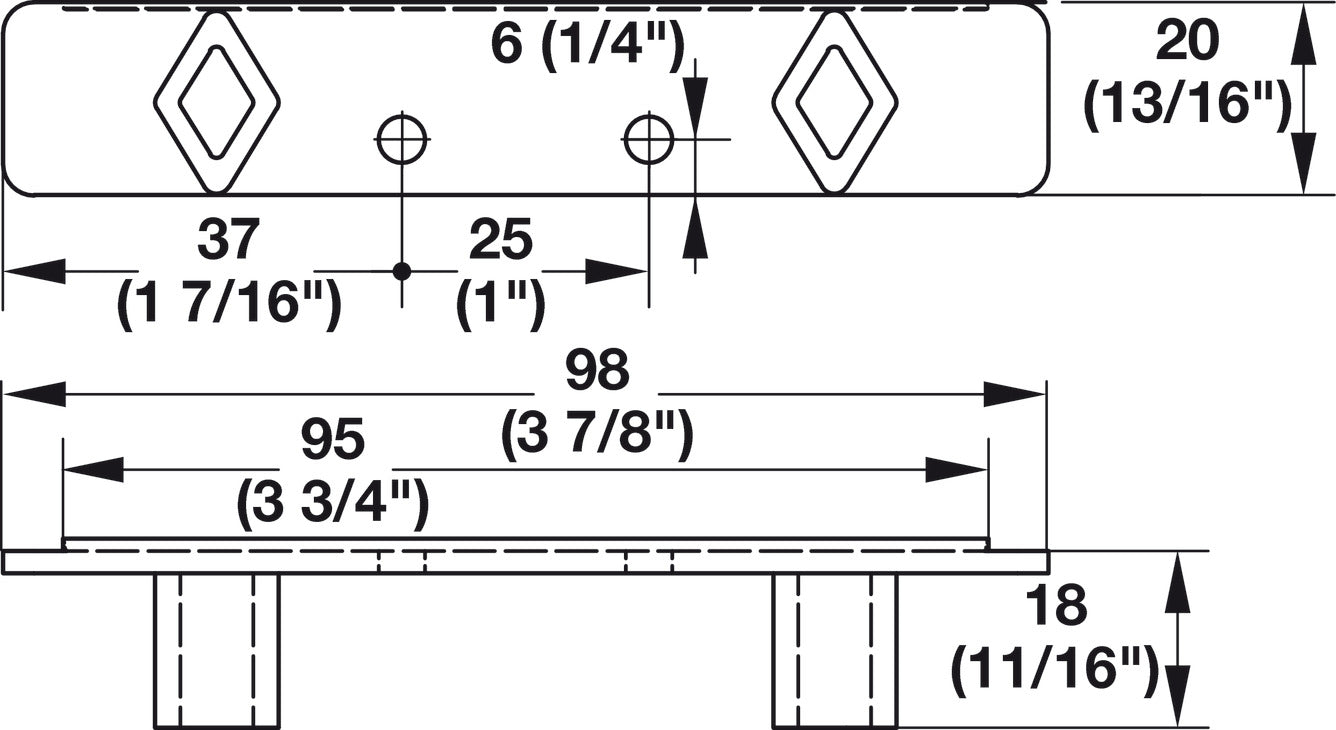 False Front Connector, Bottom overlay: + 4 mm