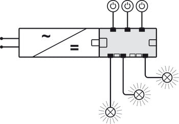 Distributor, HÃ¤fele Loox5, 6-way, with switching function, with 3 switches