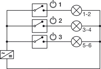 Distributor, HÃ¤fele Loox5, 6-way, with switching function, with 3 switches