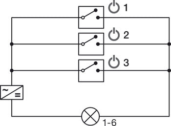 Distributor, HÃ¤fele Loox5, 6-way, with switching function, with 3 switches