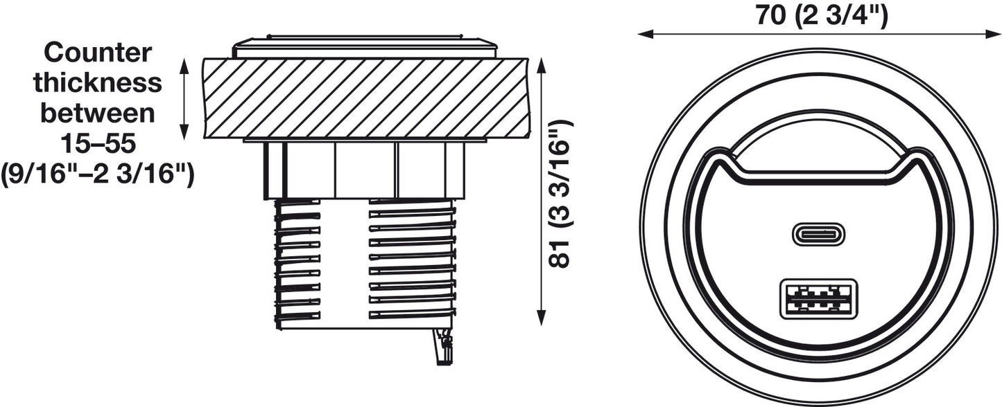 Power/Data Station, Grommet Mount