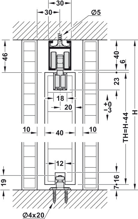 Sliding door fitting, Hawa Porta 100 HMT, set with running track