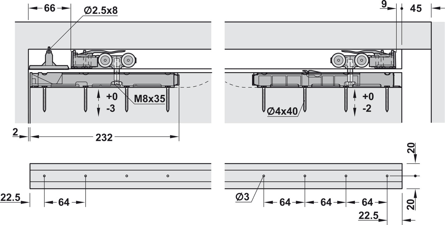 Sliding door fitting, Hawa Porta 100 HMT, set with running track