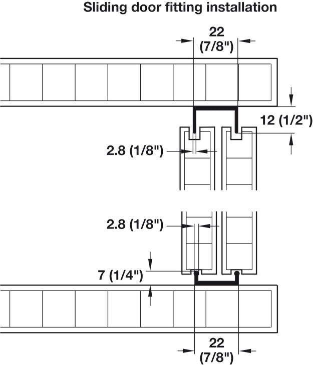 Double Door Guide Track, For 19mm (3/4") Wood Thickness