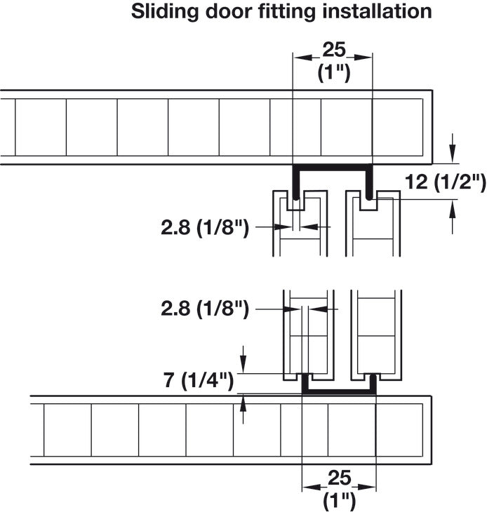Double Door Guide Track, For 16mm (5/8") Wood Thickness
