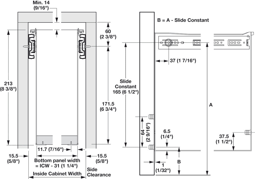Drawer System Slide, Zbox, 8 3/8" Height