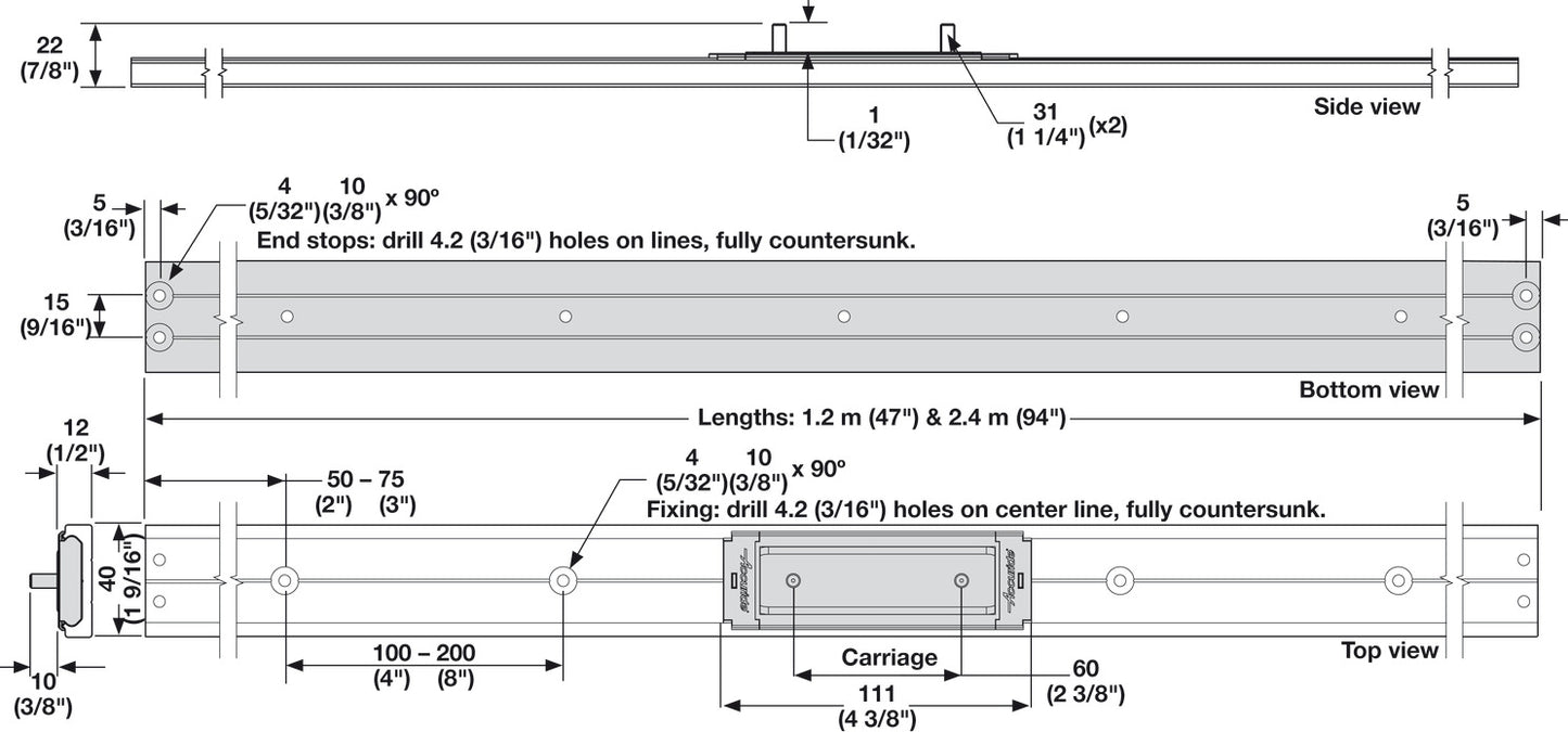 Carriage, Accuride 115RC Linear Motion Track System, 265 Weight Capacity