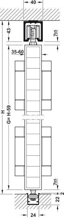 Folding Wall Fitting, Slido W-Fold32 100T, set
