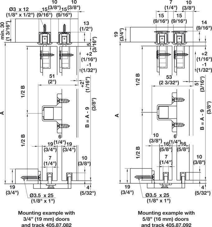 Sliding Door Hardware, Hawa Clipo 16 H Mixslide, set