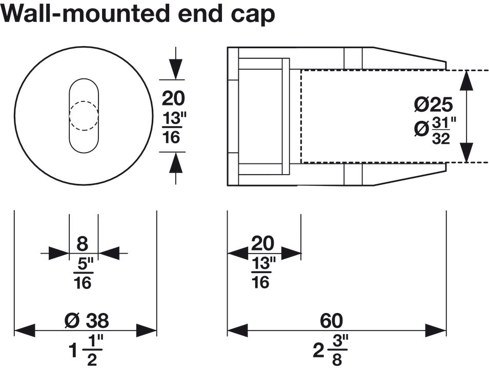 Wall Mount End Cap, Ø38 mm (1 1/2")