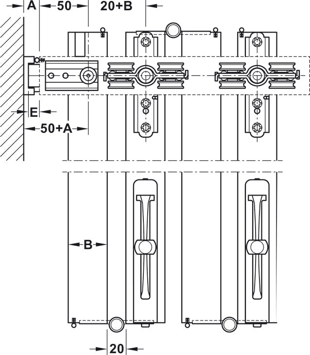 Folding Wall Fitting, Slido W-Fold32 100T, set
