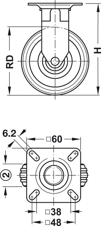 Coal Box Caster, With soft running surface, fixed or free running