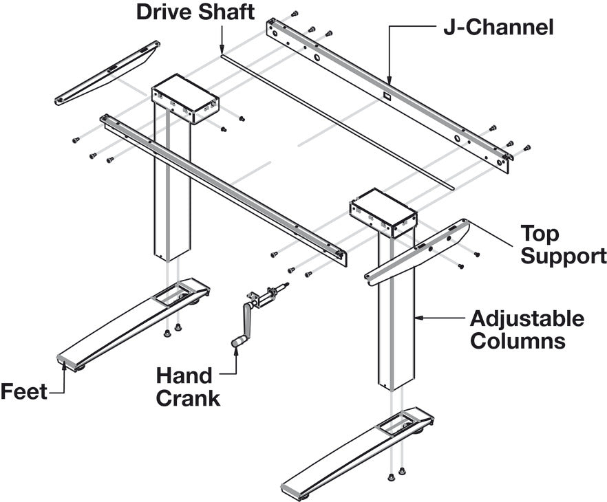 Straight Table 2-Leg Adjustable Columns and Components, for AdjusTable System® Conversion Electric Table