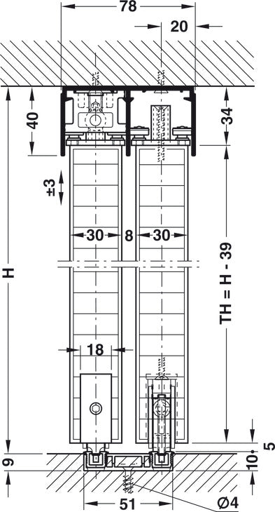 Sliding Door Hardware, Hawa Divido 80 H and 80 H-DS1/DS2 Set