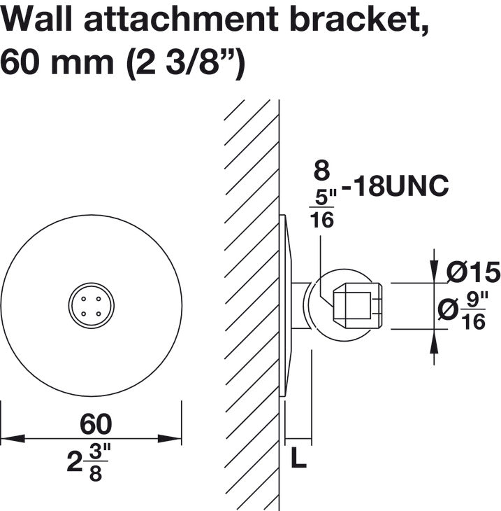 Wall Attachment, with 60mm (2 3/8") Spacer