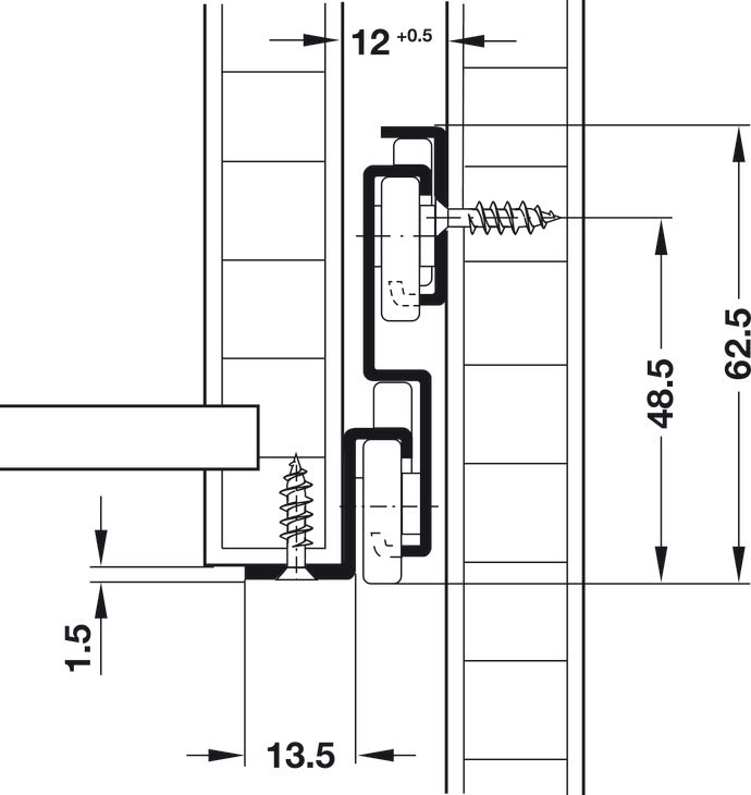 Premium Epoxy Coated Bottom Mounted Slide, Full Extension, Self-Closing, 150 lbs Weight Capacity