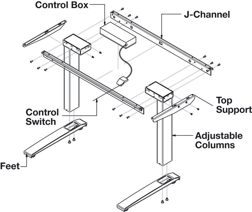Straight Table 2-Leg Adjustable Columns and Components, for AdjusTable System® Conversion Electric Table