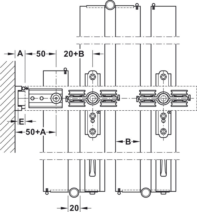 Folding Wall Fitting, Slido W-Fold32 100T, set