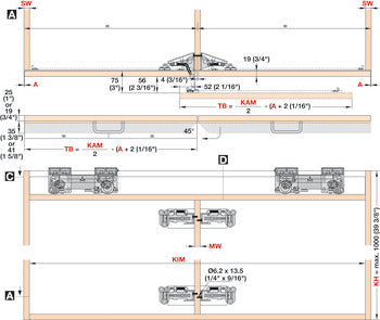 Coplanar Door, HAWA Frontino 20 H OS FB for Upper Cabinets, Complete Set