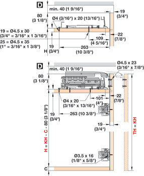 Coplanar Door, HAWA Frontino 20 H OS FB for Upper Cabinets, Complete Set