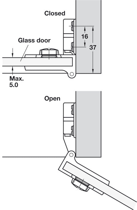 Hinge, Opening angle 170°, inset mounting