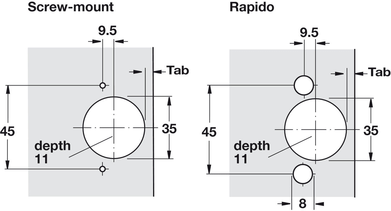 Concealed Hinge, Salice, - 45° Corner Special Application, Full Overlay