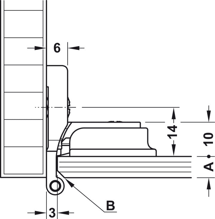 Glass Door Hinge, Aximat®, 230° Opening Angle, Glass to Wood, Inset