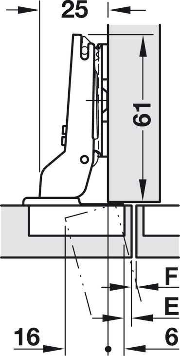 Concealed Hinge, Salice PUSH, 110° Opening Angle, Self Opening, Half Overlay