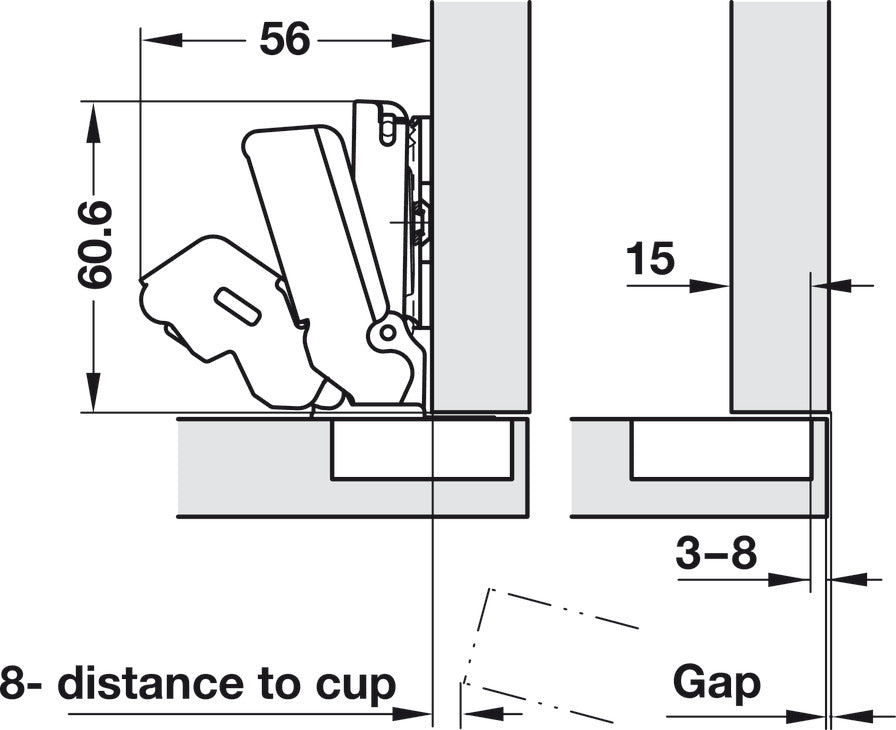 Concealed Hinge, Salice PUSH, 155°/165° Opening Angle, Self-Opening, Full Overlay