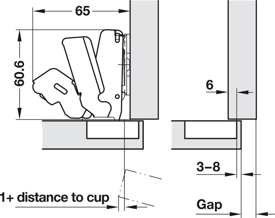 Concealed Hinge, Salice PUSH, 165° Opening Angle, Self-Opening, Half Overlay
