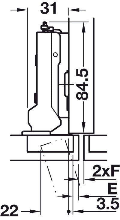 Concealed Hinge, Grass TIOMOS, 120° Opening Angle, Half Overlay