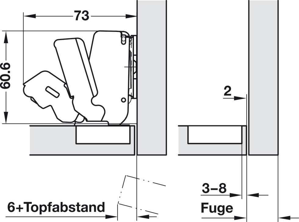 Concealed Hinge, Salice PUSH, 155°/165° Opening Angle, Self-Opening, Inset Overlay