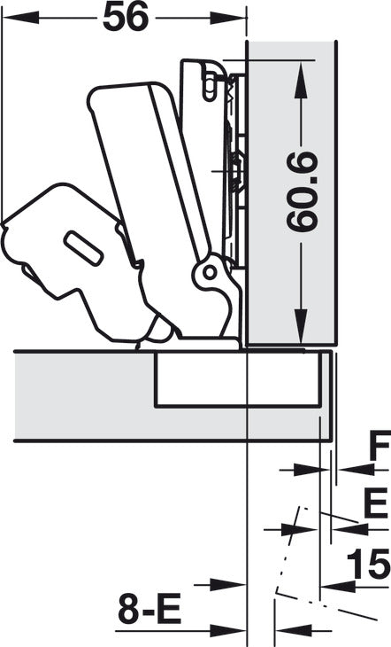 Concealed Hinge, Salice PUSH, 155°/165° Opening Angle, Self-Opening, Full Overlay